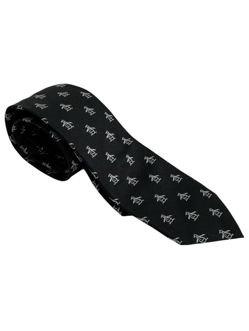 Official Penguin Men’s Black Silk Logo Pattern Necktie Classic Penguin Print - Picture 3 of 7
